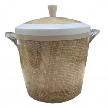 ICE BUCKET-w/Lid-Vintage Plastic w/Raffia Decor