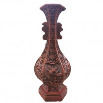 VASE-Vintage Chinese Carved Flower Red Resin Vase