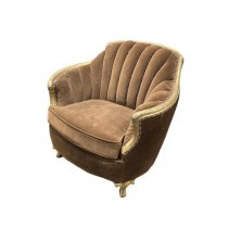 CLUB CHAIR-Art Nouveau Brown Channel Back w/Gold Accents & Nailheads