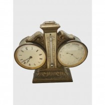 CLOCK-Brass Thermometer & Barometer With Clock