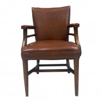 VINTAGE OFFICE CHAIR-Wood |Brown Leather Upholstery