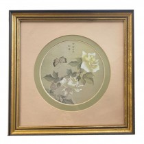 FRAMED PRINT-Asian Floral |Yellow Roses |Butterfly