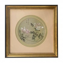 FRAMED PRINT-Asian Floral |Pink Roses and Butterfly