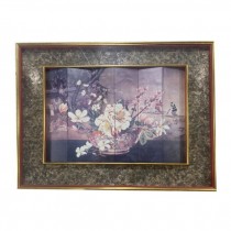 FRAMED ASIAN SCREEN-Florals in Vase |Asian People in Background