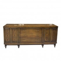 DRESSER-Long Horizontal Veneer Wood w/Vertical Scroll Detail