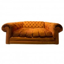 LOVESEAT-Mid Century Modern Orange Tufted Chesterfield