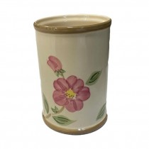 UTENSIL HOLDER-Beige Desert Rose w/Brown Trim