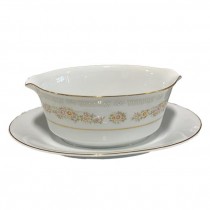 GRAVY BOAT-White Diamond China "Charlene" Pattern-Floral w/Gold Trim
