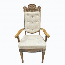 ARM CHAIR-Carved Fruitwood w/Cream Cushions & Tufted Back