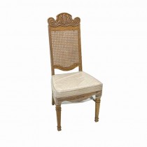 SIDE CHAIR-Carved Fruitwood w/Cream Cushions & Cane Back