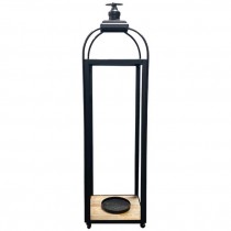 LANTERN-29.5"H Black Metal Glassless Lantern w/Wood Platform