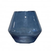 VASE-Medium Blue Tinted Rib Glass