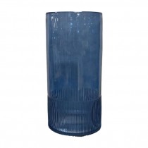 VASE-Tall Blue Tinted Rib Glass