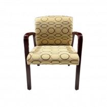 ARM CHAIR-Cherrywood Frame w/Gold Fabric & Circle Pattern