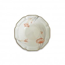 SOUP BOWL-Beige & Floral Bowl w/Gold Trim on Edges