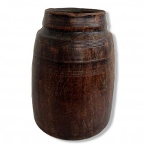 VASE-14.25" H Wooden Vase w/Faded Ridged Lines