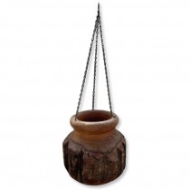 VASE-Wooden Vase w/Vertical Ridges & Hanging Chain