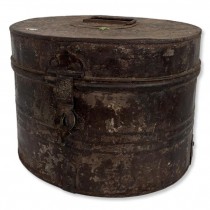 CANISTER-Rusted Oval Metal Storage Canister