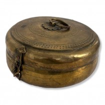 BOX w/LID-Round Brass w/Mandala Engraved on Lid