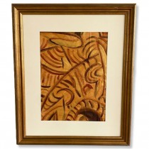 FRAMED ABSTRACT-Vertical Orange Background w/Brown Lines I