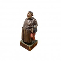 Sculpture-Carve Wooden Friar Holding Orange Umbrella