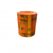 CONTAINER-Small Orange Lacquer w/Handpainted Bamboo & Sparrow