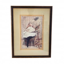 PRINT-Girl on Chair w/Book Looking up at Cat