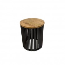 (40190819)END TABLE-Wood Top w/ Metal Pipe Drum Base