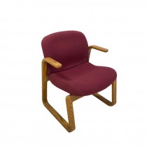 (89030027)ARM CHAIR-Burgundy Cushion w/Natural Wood Frame