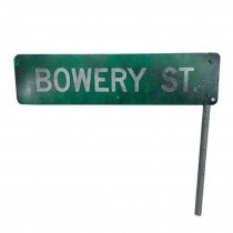 (83150202)SIGN-RAF Green Distressed "Bowery St" Street Sign on Short Pole