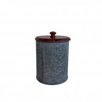 (25320134)CONTAINER w|Lid-Small Metal Tin w|Wooden Top
