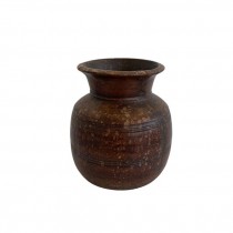 (52571062)VASE-Dark Short Wooden Vase-6.75"H