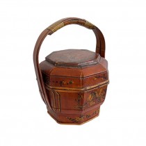 (25020272)BASKET-Antique Handpainted Wooden Octagon Wedding Basket