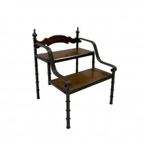 (40040369)ACCENT TABLE-Antique Tiered Fruitwood Step w|Metal Frame & (2)Finials