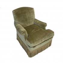 (40430853)CLUB CHAIR-Green Velvet w|Fringed Bottom