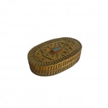(52410675)BOX w|LID-Decorative Oval Gold Tin w|Turquiose & Coral Stones