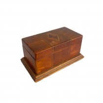 (52410678)BOX w|LID-Wooden Oak Box w|Decorative Wooden Diamond in Center & Mirror Inside Box