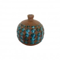 (52571066)VASE-Clay Bud Vase w|Turquoise Detailing