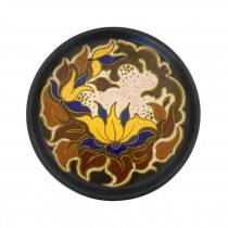 (25620123)DECORATIVE PLATE-Black Pottery Plate w|Handpainted Flowers & Leaves