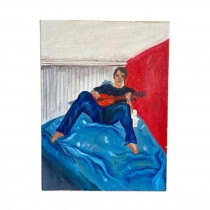 (HDEW0098)CANVAS-Man in Bed Playing Guitar