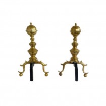 (48100022)ANDIRONS-Antique American Georgian Brass (Pair)