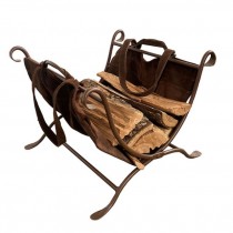 (48130014)LOG HOLDER-Brown Metal w|Brown Suede Bag