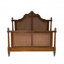 (40100394)HEADBOARD|FOOTBOARD-Queen Traditional Fruitwood Bed-Fluted Post w|Crest Top & Caned