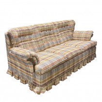 (40010355)SOFA-Traditional Tufted Back Plaid Sleeper Sofa w|Pleated Skirt