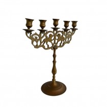 (52140048)CANDELABRA-Antique Brass (5) Branch "Lions of Judah" Candle Holder