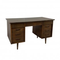 (40130358)DESK-MCM Fruitwood Double Pedestal w|Faux Drawers