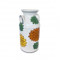 (52590204)POTTERY-Ceramic Milk Can Shaped Urn w|Orange,Yellow & Green Painted Flowers