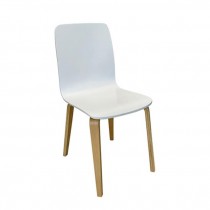 (40039076)SIDE CHAIR-White Molded w|Natural Frame