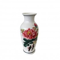 (52571072)VASE-Vintage White Vase w|Handpainted Peony
