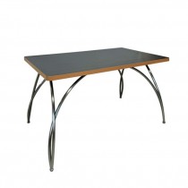 (40130359)WRITING DESK-Black Laminate Top w|Wood Laminate Trim & Curved Chome Legs